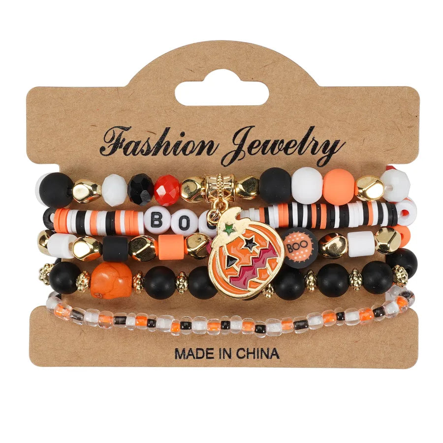 Halloween Party Bracelet Artificial Crystal Soft Clay String Beads Bracelet Pumpkin Ghost Bat Hat Pendant Bracelet Original Design