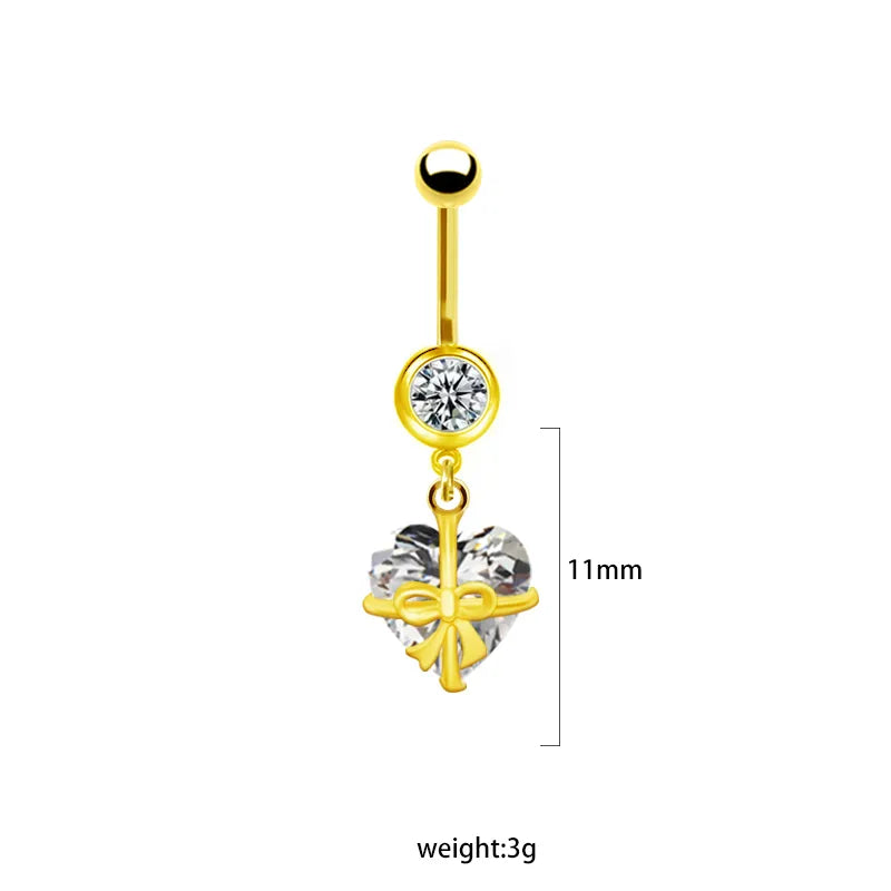 1 Piece Belly Rings IG Style Simple Style Heart Shape Butterfly 316L Stainless Steel  Alloy Hollow Out Inlay Acrylic Rhinestones Glass White Gold Plated Gold Plated