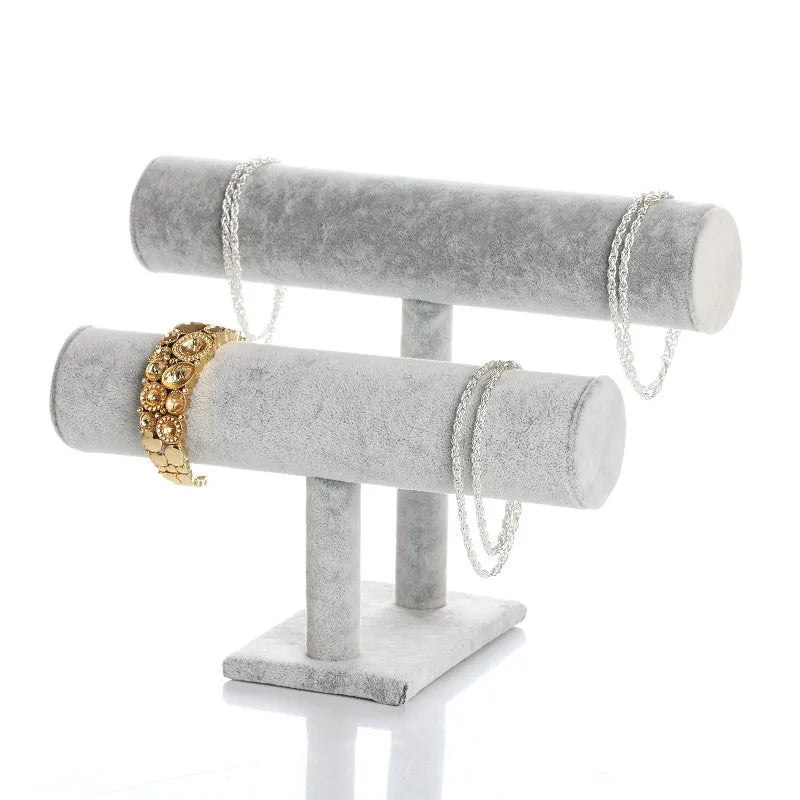 Double Layer Velvet Jewelry Display Stand Watch Bracelet Earring Holder Artistic Style Crafted Rack For Jewelry Store Counter