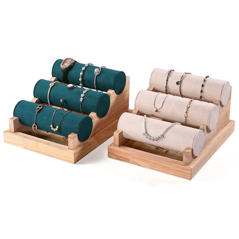 Solid Wood Three-Layer Bracelet Show Case Ornament Rack Live Display Jewelry Props Watch Bracelet Storage Rack Bracelet Display Stand