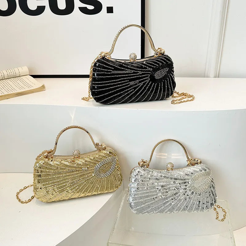 Silver Gold Black PVC Solid Color Sequins Square Evening Bags