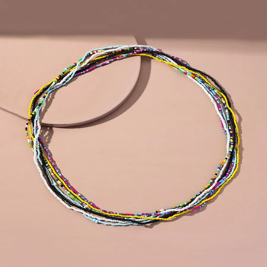 simple style round glass beaded women's waist chain