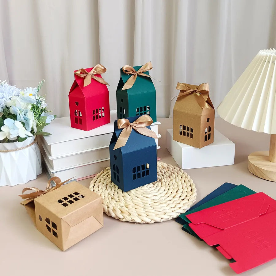 Christmas Gingerbread House Candy Gift Box With Butterfly Knot High End White Kraft Paper Luxury Packaging Box For Presents
