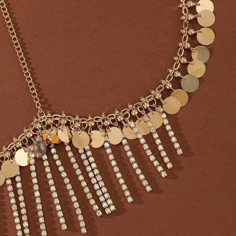 Gold Sequin Round Piece Bead Tassel Bridal Headwear Women's Party Wedding Accessories Geometric Pattern Alloy Hairband