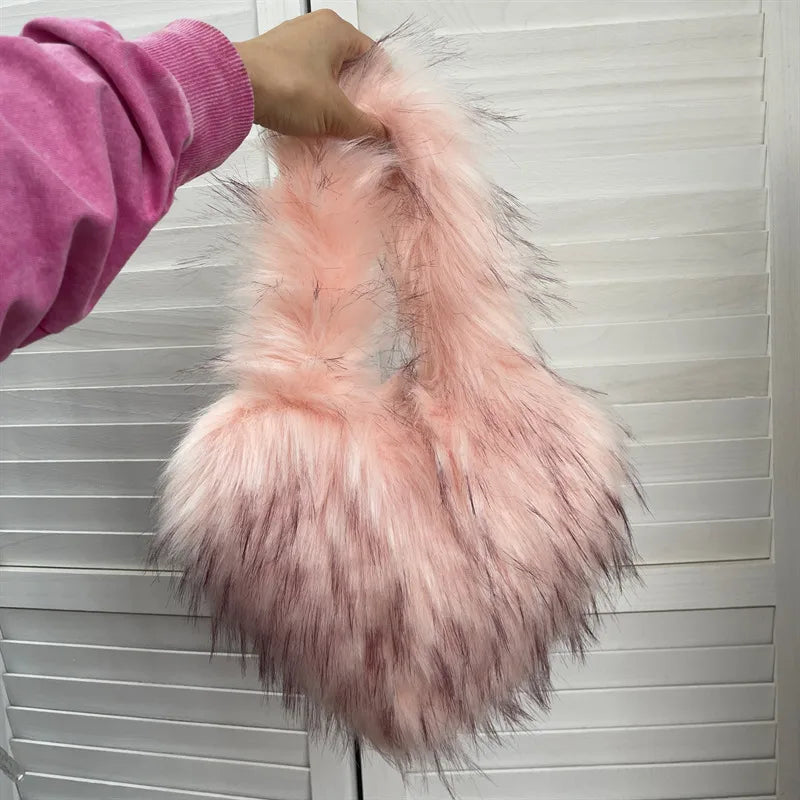 women's autumn&winter artificial wool solid color streetwear heart-shaped magnetic buckle handbag