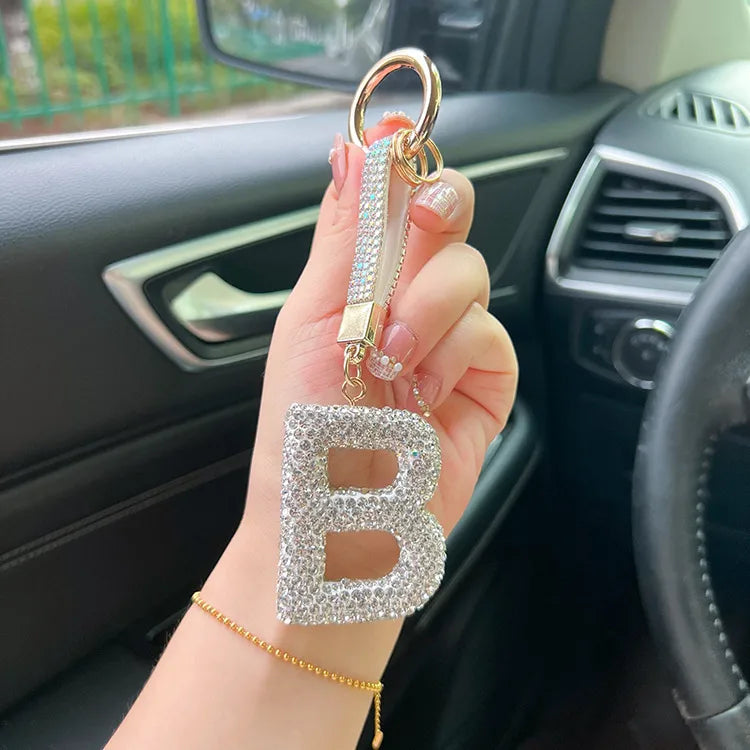 simple style letter rhinestone inlay rhinestones women's keychain