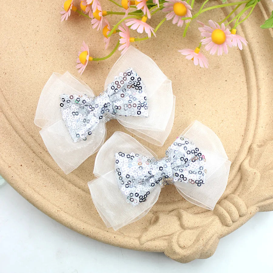 Summer New Snow Gauze Sequin Bow Hairpin Girls Princess Shiny Hairpin Candy Color Children's Hair Accessories