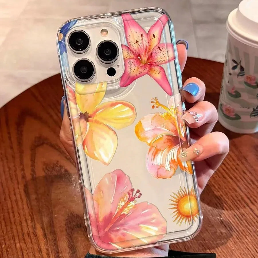 Sunflower Design Phone Case For Apple 16Promax 15Plus Transparent 14 Luxury 13 Airbag 12 11 Frosted TPU Fairy New Oil Painting Style