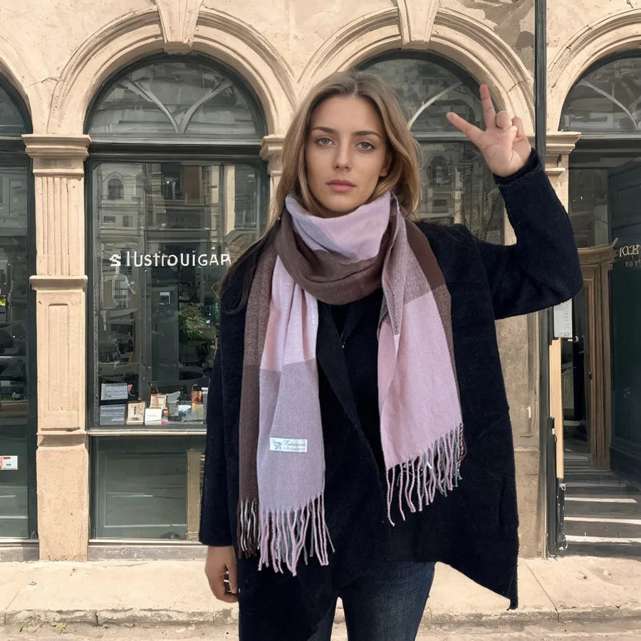 women's casual simple style color block imitation cashmere tassel scarf