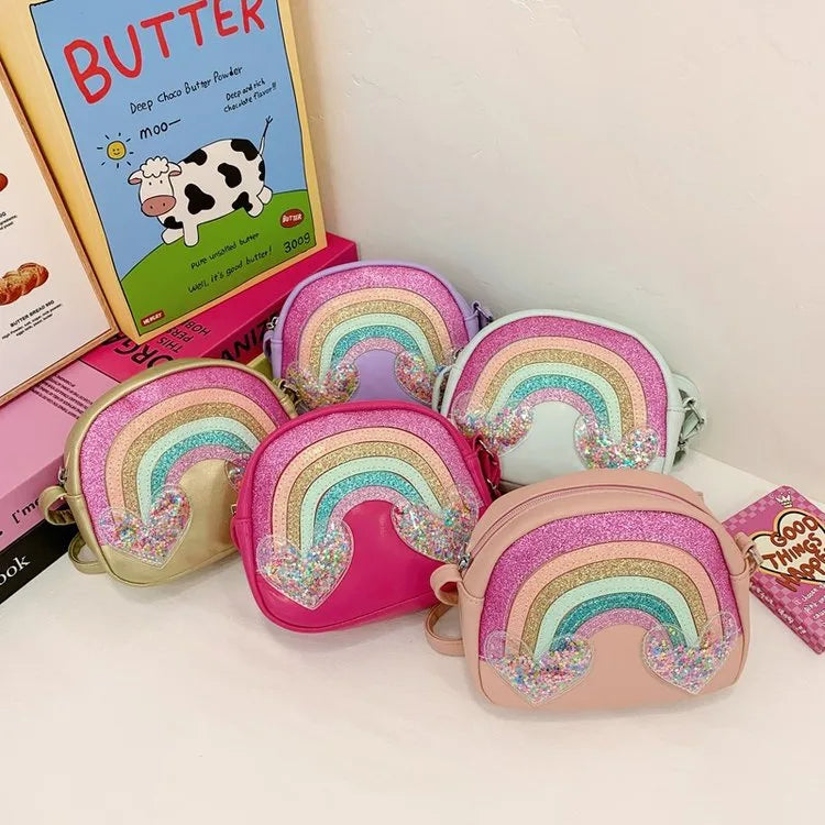 Girl'S Pu Leather Rainbow Cute Square Zipper Shoulder Bag