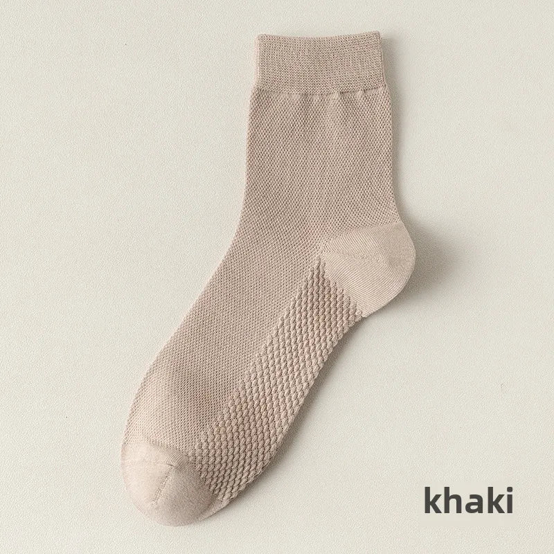 95% cotton mid-tube socks spring and summer mesh thin pure cotton men's socks solid color combed cotton stockings antibacterial deodorant socks