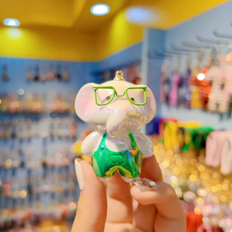 Authentic Electroplated Colorful Elephant Keychains Couple Matching Keys Pendants Acrylic Rabbit Design Gifts For Him And Her