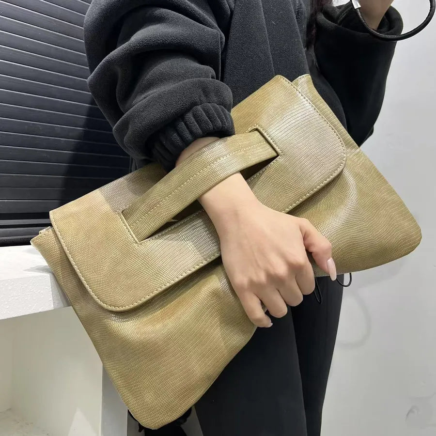 Women's Large Pu Leather Solid Color Elegant Streetwear Square Flip Cover Envelope Bag