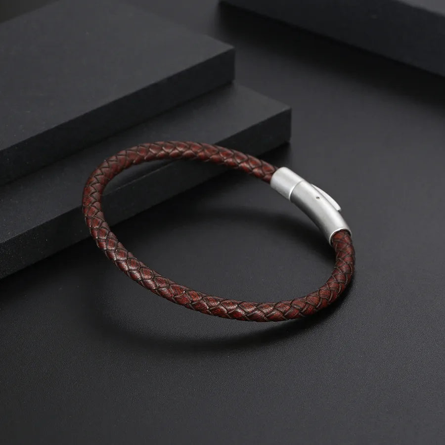 Classic Style Commute Color Block 304 Stainless Steel Pu Leather Polishing Men's Bangle
