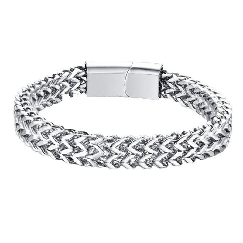 Xinghe  Stainless Steel Woven Double Row Autumn Diamond Magnet Buckle Men's Bracelet Titanium Steel Quartet Chain Bracelet