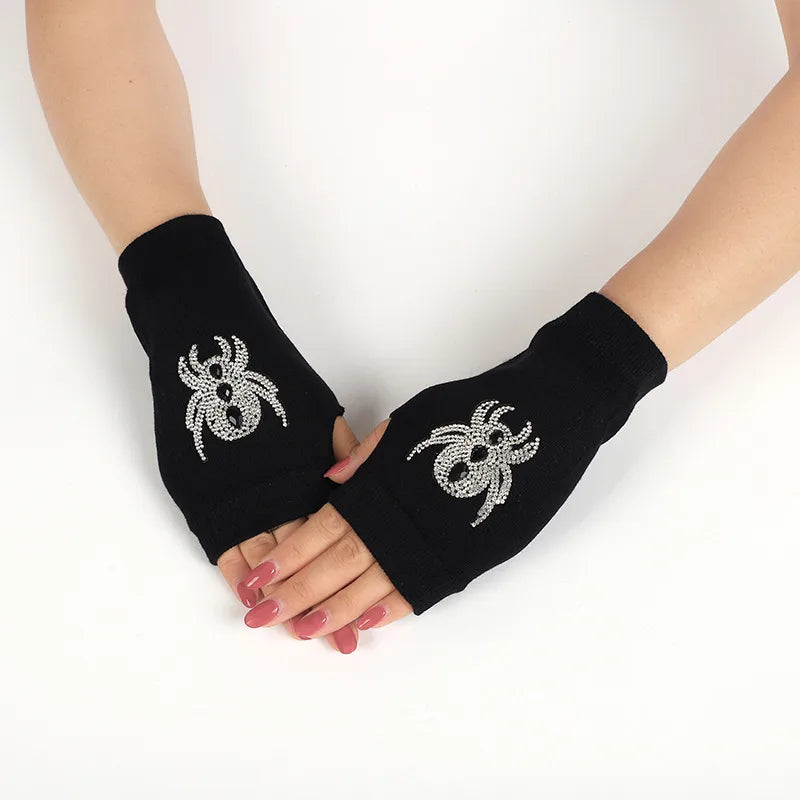 unisex retro bear owl flower knitted fabric gloves 1 pair