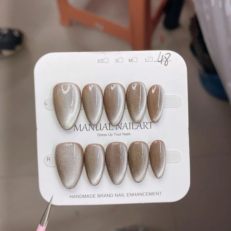 Handmade Wearable Nail Art Phototherapy Finished Product Sparkling Crystal Stone Cat's Eye Removable Starry Sky Pattern Simple Style
