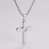 Wholesale Jewelry Retro Vacation Cross 304 Stainless Steel Square Pearl Chain Pendant Necklace