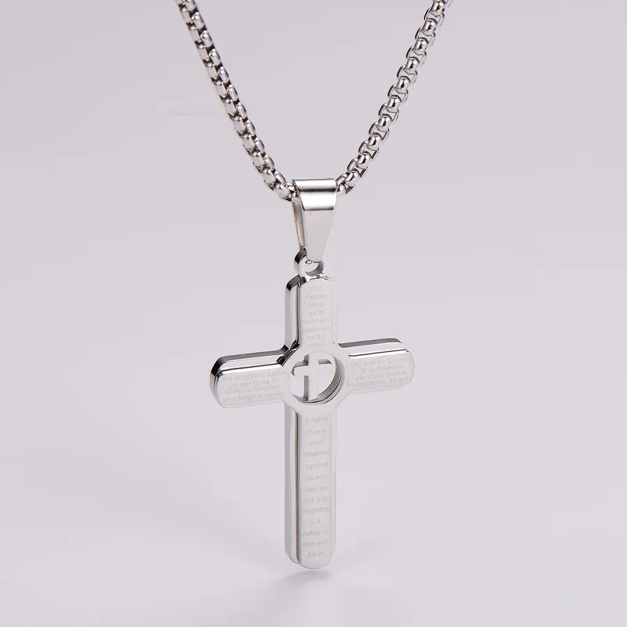 Wholesale Jewelry Retro Vacation Cross 304 Stainless Steel Square Pearl Chain Pendant Necklace