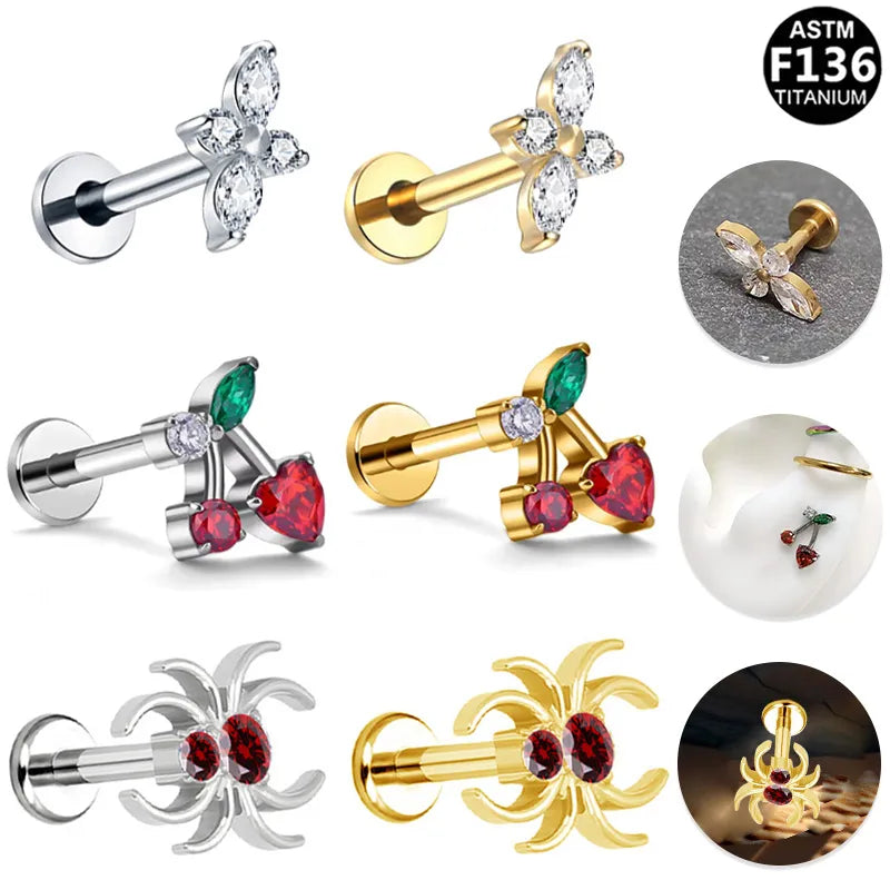 1 Piece Lip Rings Pastoral Commute Animal Fruit Titanium Alloy Plating Inlay Zircon 14K Gold Plated White Gold Plated Lip Rings Ear Cartilage Rings & Studs