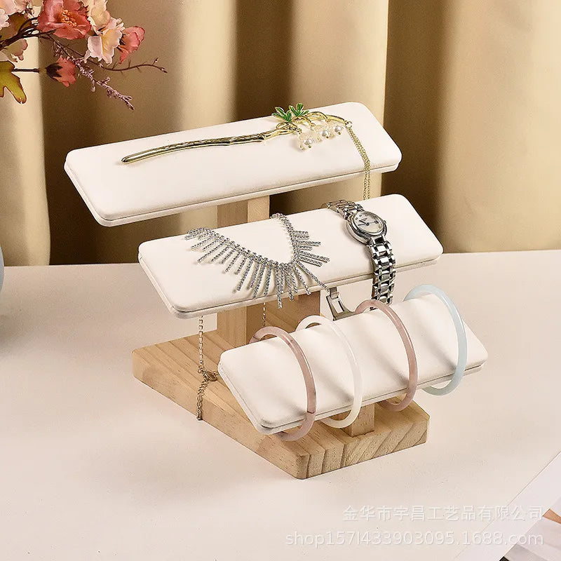 1 Piece Pu Leather solid wood Flannel Modern Style Simple Style Solid Color Jewelry Display Jewelry Rack