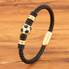 Vintage Style Football Pu Leather Titanium Steel Wrap Bracelets Wholesale