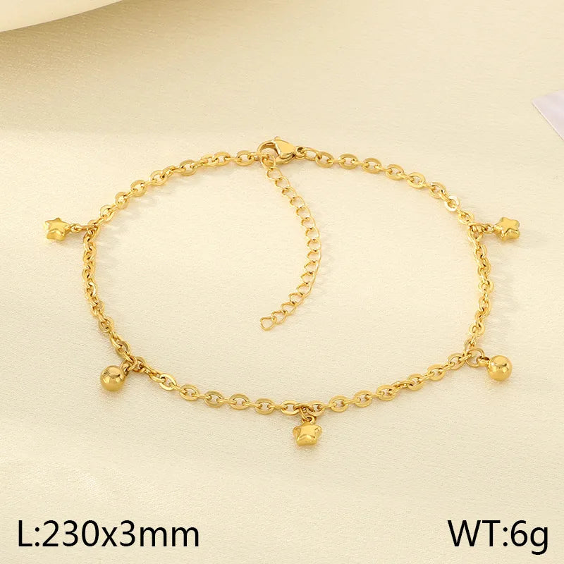 Wholesale Jewelry IG Style Vintage Style Star Moon Cherry 304 Stainless Steel 18K Gold Plated Anklet