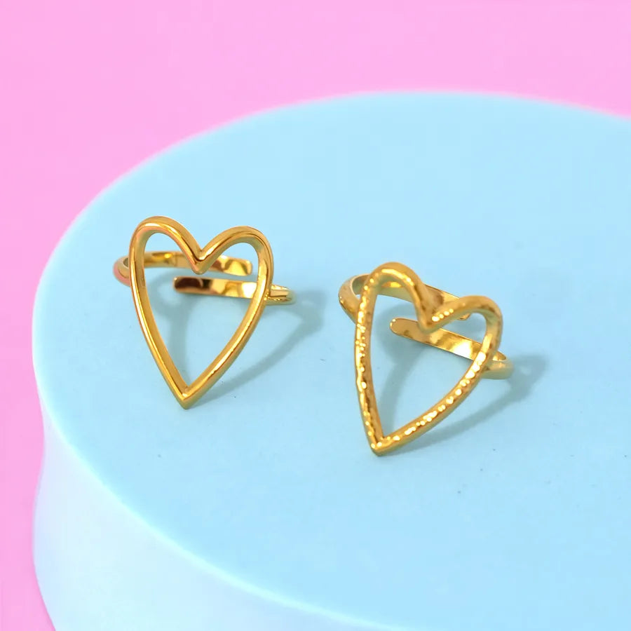 Wholesale Jewelry IG Style Bridal Simple Style Heart Shape 304 Stainless Steel 18K Gold Plated Hollow Out Open Rings