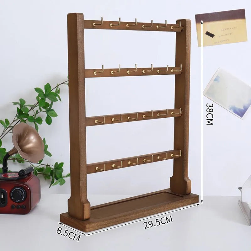 Wooden Jewelry Display Stand Earring Necklace Bracelet Organizer Artistic Style Market Stall Hook Keychain Holder Storage Rack