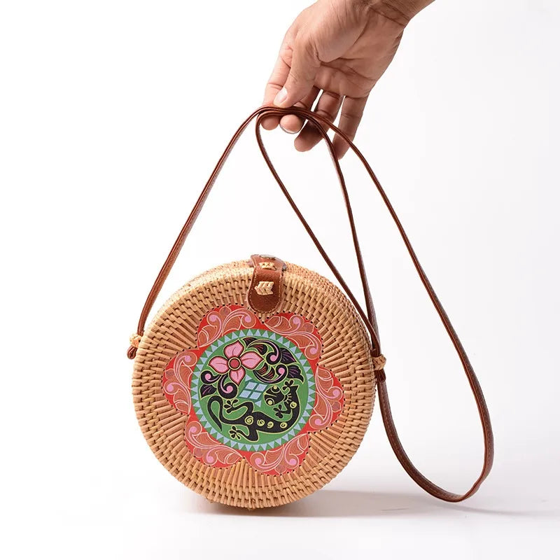 Special Sale Rattan Ins Butterfly Bag Mori Style Vintage Artistic Handmade Flower Petal Bag Woven Bag PU Belt