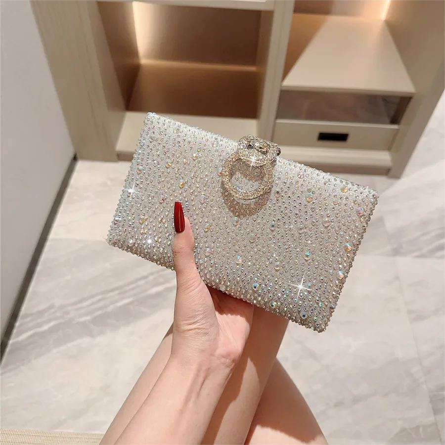 Silver Rhinestone Solid Color Square Evening Bags