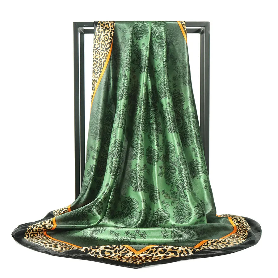Unisex Vintage Style Leopard Satin Silk Scarf