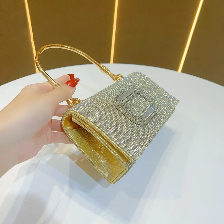 Fashionable Luxury Clutch Bag Diamond Embellished Evening Bag Wedding Reception Lady's Handbag Square Polyester Shoulder Bag