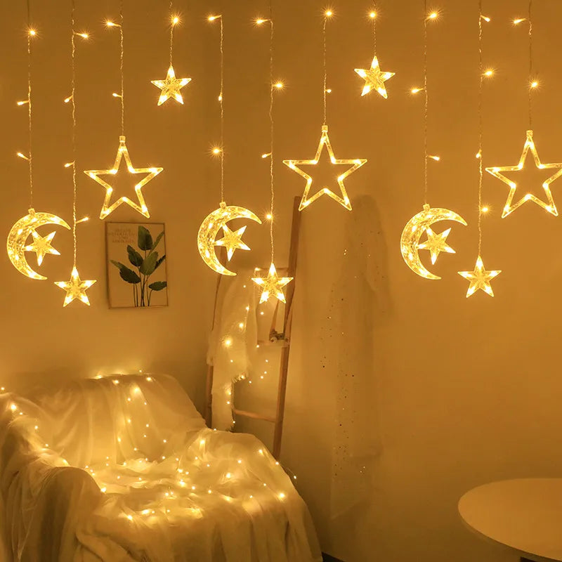LED Star with Moon and Star Color Lamp Curtain Lamp Girl's Heart Bedroom Decoration Room Balcony Bay Window Layout