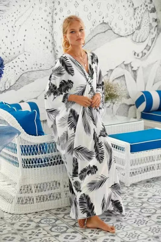 women's beach color block printing cover ups