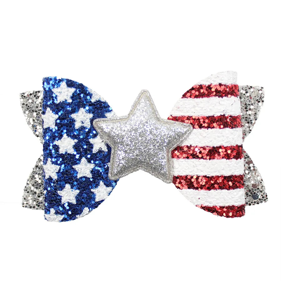 New July 4 US National Day Shining Stars Bow Pair Clip Independence Day Patriotic Girl Hair Accessories