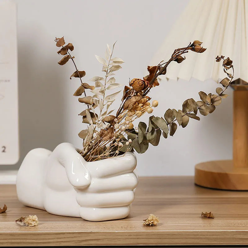 Cute Hand Paw Print ceramics Vase Artificial Decorations