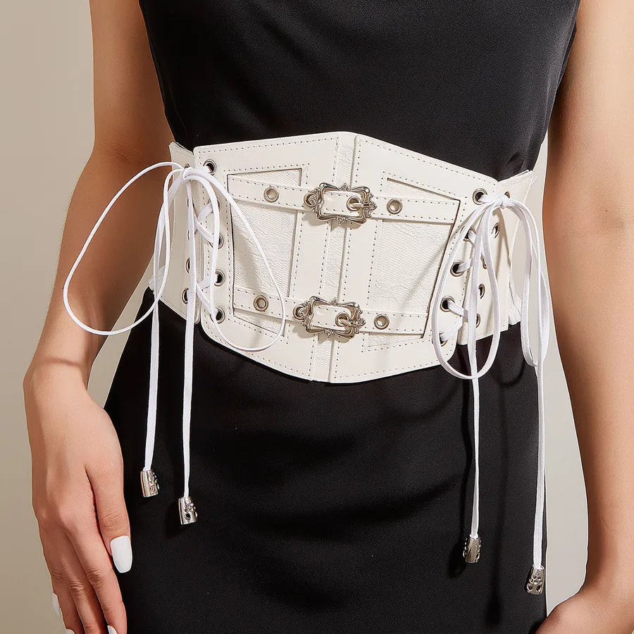 fashion solid color pu leather alloy metal button women's corset belts 1 piece