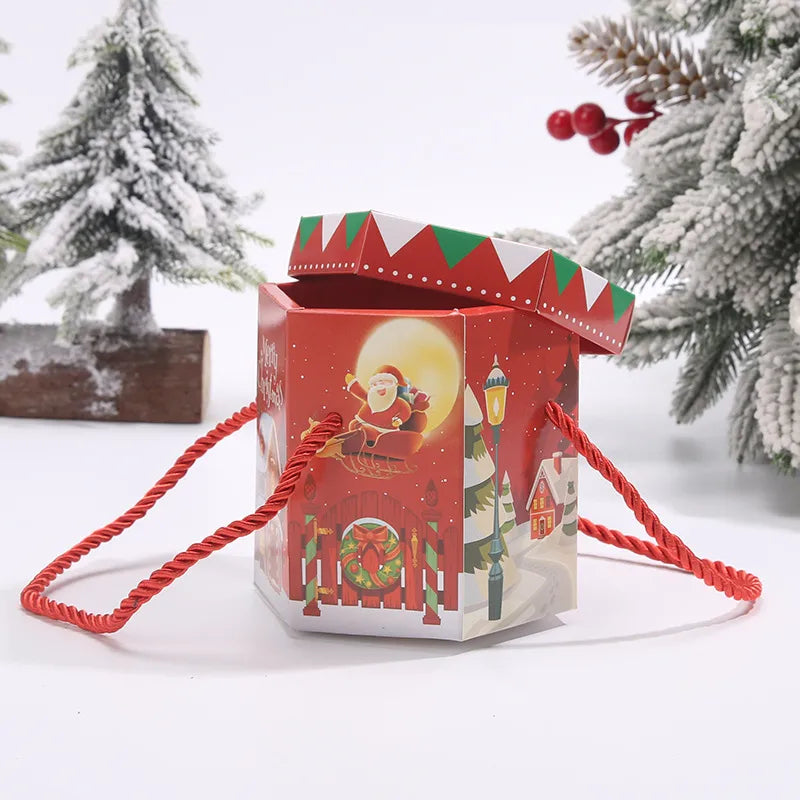 Hexagonal Handheld Christmas Apple Box for Peace Night Candy Packaging Children's Gift Fruit Basket Baking Supplies