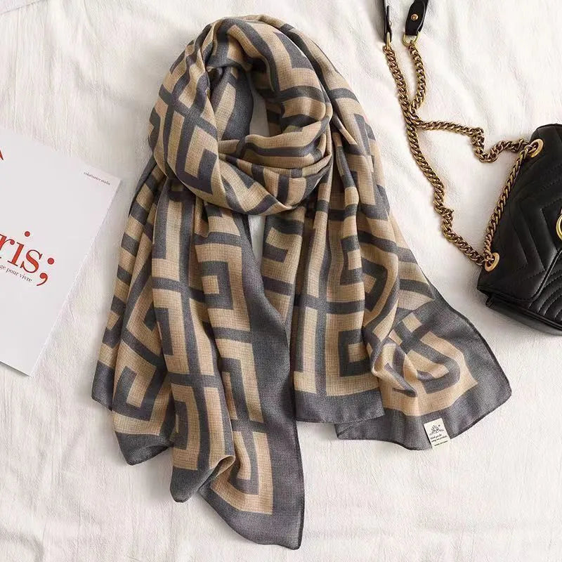 women's fashion star heart shape cotton and linen printing cotton linen scarves