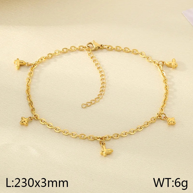 Wholesale Jewelry IG Style Vintage Style Star Moon Cherry 304 Stainless Steel 18K Gold Plated Anklet