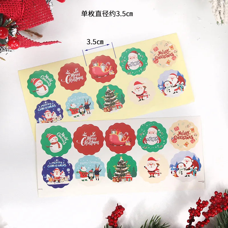 Wave Edged Cartoon Christmas Stickers Non-Drying Adhesive Baking Packaging Sealing Decorative Santa Claus Labels