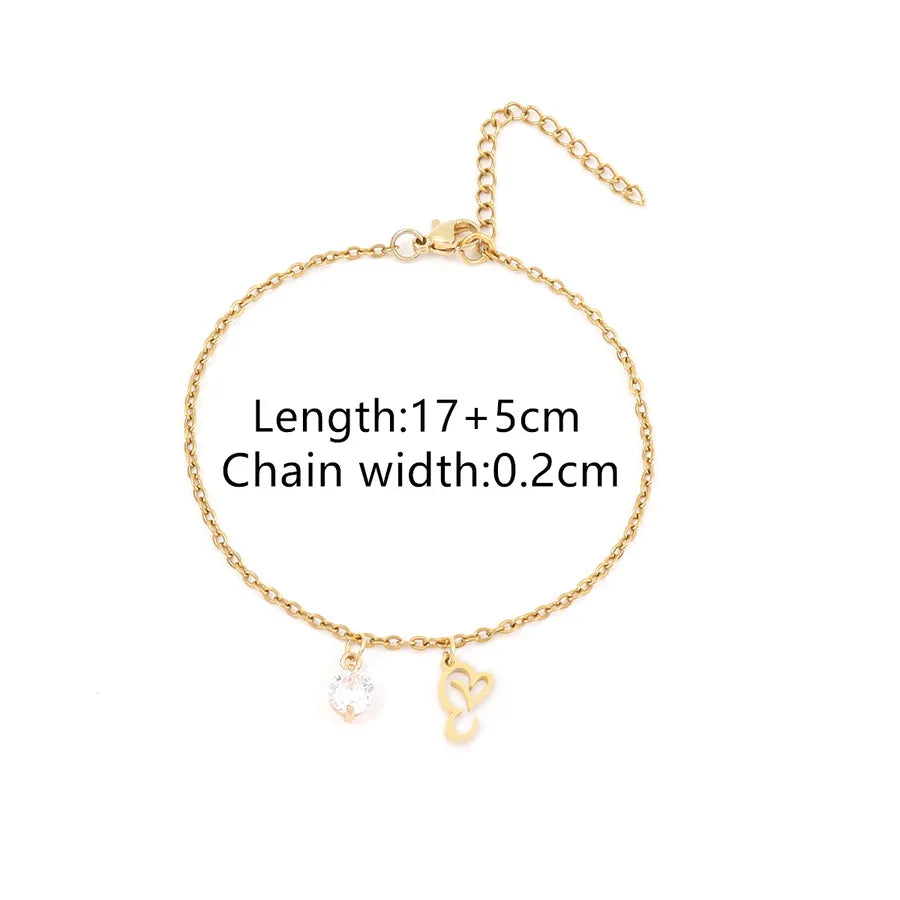 Wholesale Jewelry Elegant Simple Style Classic Style Letter Heart Shape 201 Stainless Steel Copper Artificial Crystal cable chain Bracelets