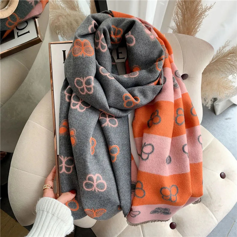Women's Cute Sweet Color Block Cotton Butterfly Scarf