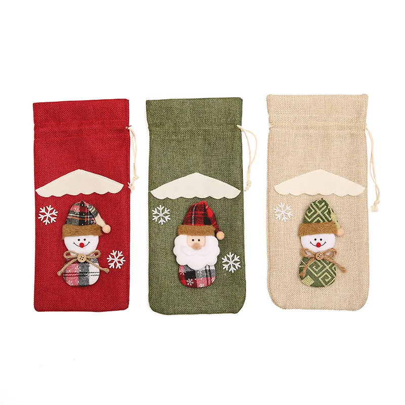 Christmas wine bottle cover wine bag linen Christmas new Champagne wine bottle cover red wine bottle bag dining table dress products