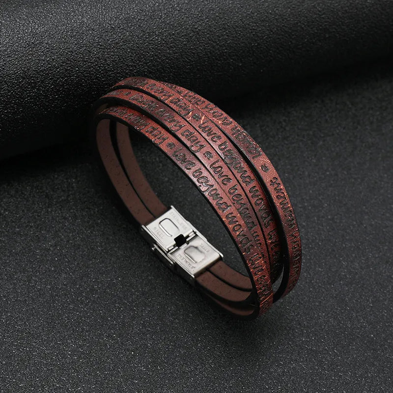 Simple Style Letter Pu Leather Titanium Steel Unisex Bracelets