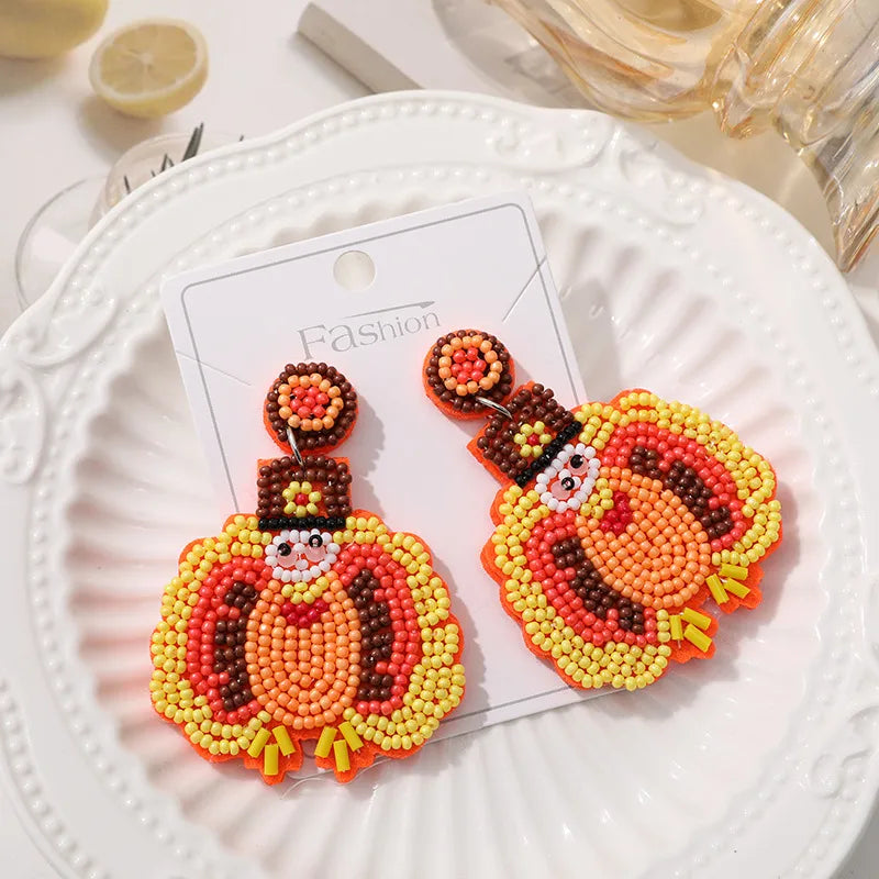Handmade Christmas Tree Pumpkin Snowflake Earrings Women's Festive Atmosphere Sensation Ear Jewelry Holiday Flower Design