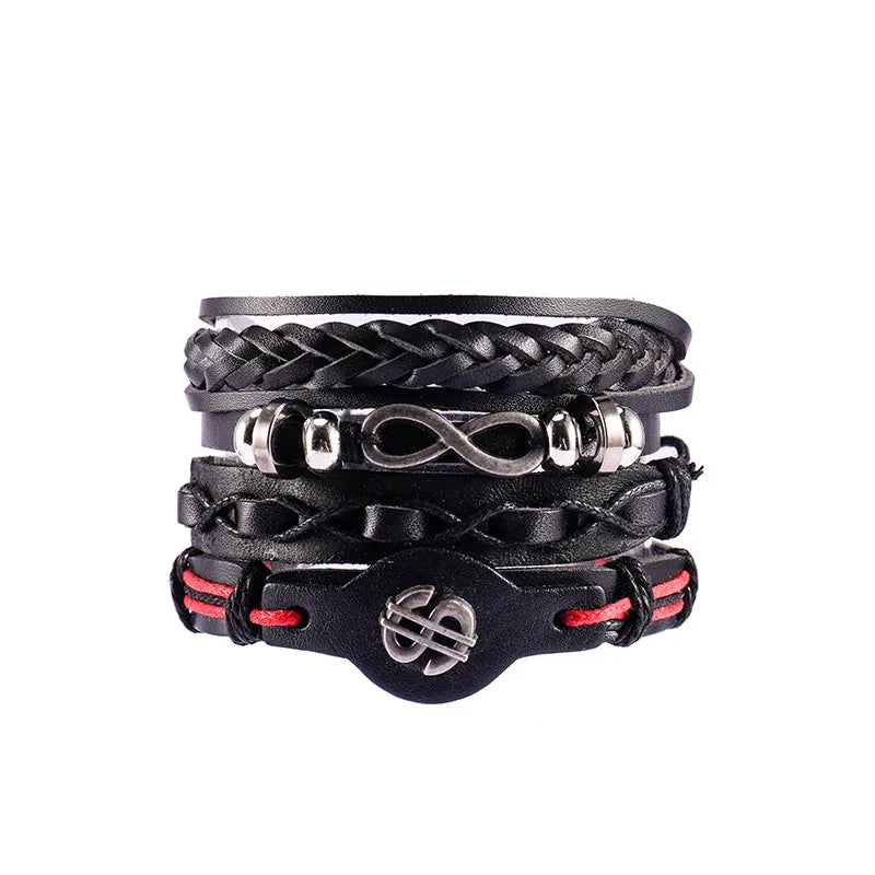 ethnic style feather pu leather alloy patchwork men's bracelets