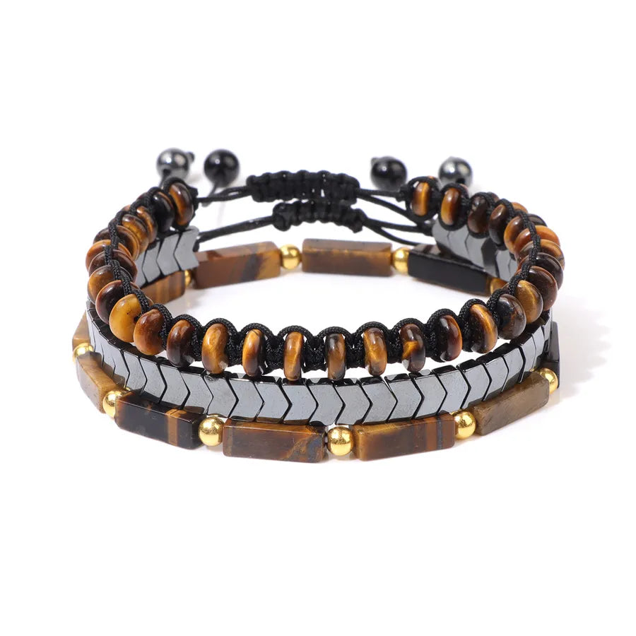 Retro Round Agate Beaded Men's Bracelets