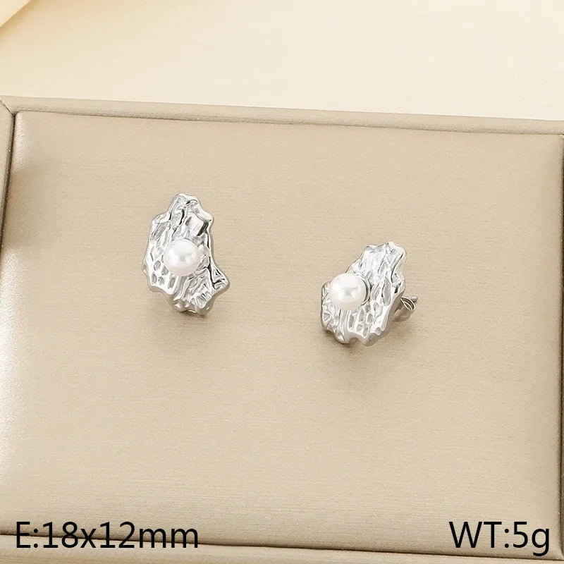 Korean Fashion Refined Grace Stainless Steel Bow Freshwater Pearl Earrings